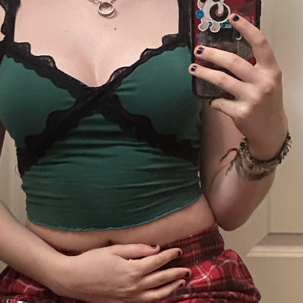 Forest Green Black Lace Tank